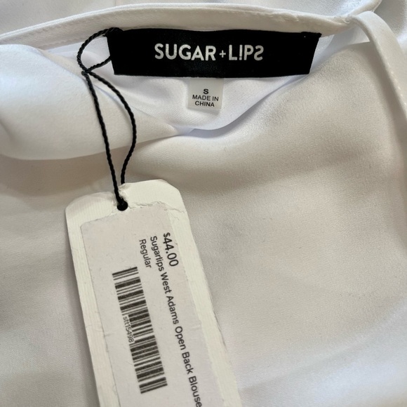 SUGAR LIPS, NWT, WHITE, OPEN BACK BLOUSE WITH GATHERED WAIST & TIE SASH. SIZE S - Picture 7 of 8